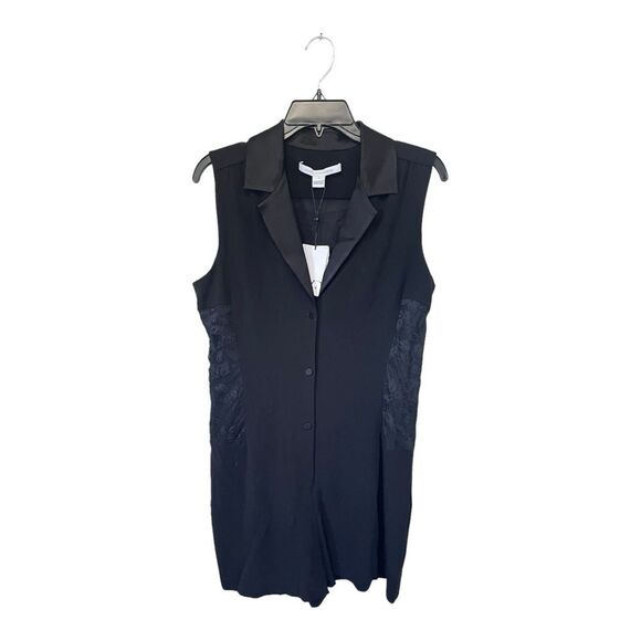 NWT Diane von Furstenberg | Black Seduction Mesh Side Collared Paneled Romper 10 - Picture 4 of 14